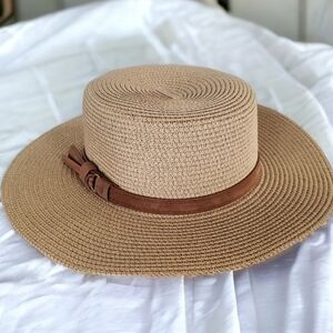 NEW W/Tags  Panama Leather Trim Hat